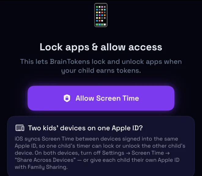 Manage Apps screen with the two-devices-on-one-Apple-ID tip