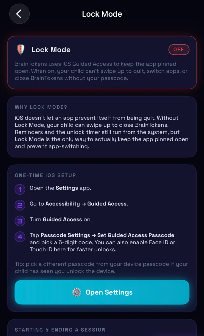 Lock Mode explanation and Guided Access setup steps