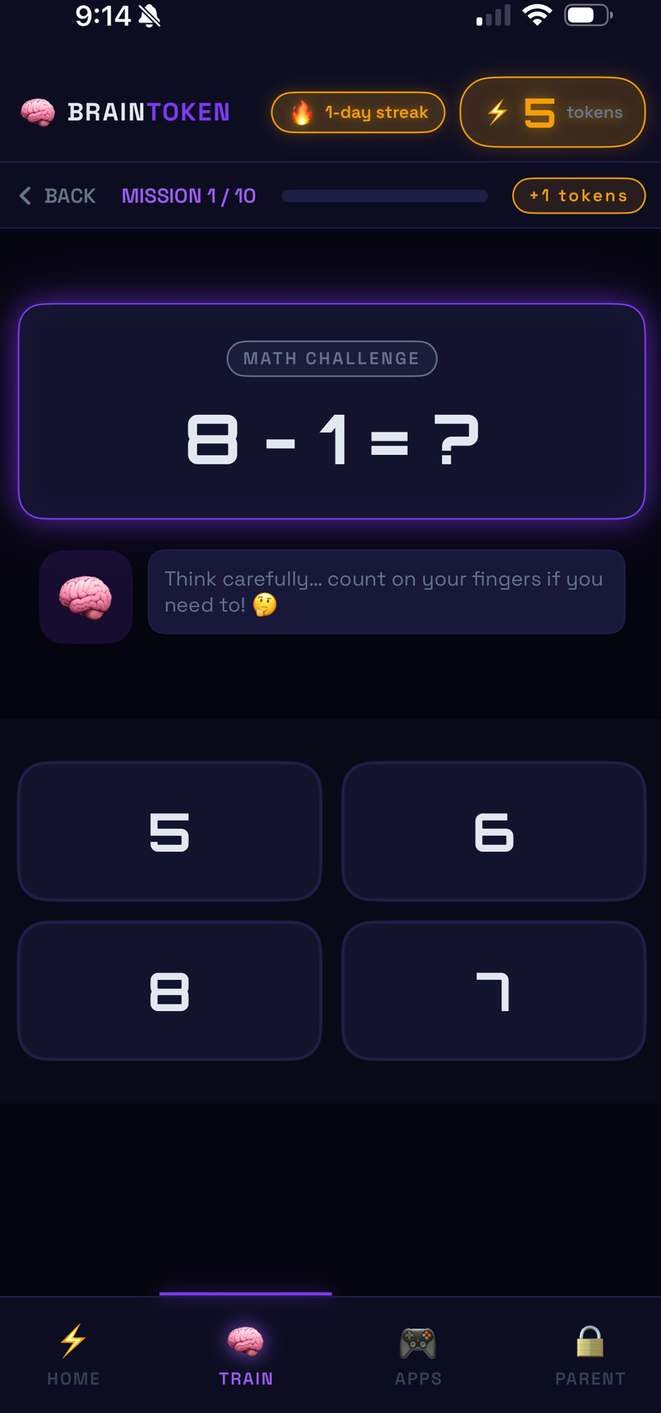 Math challenge screen