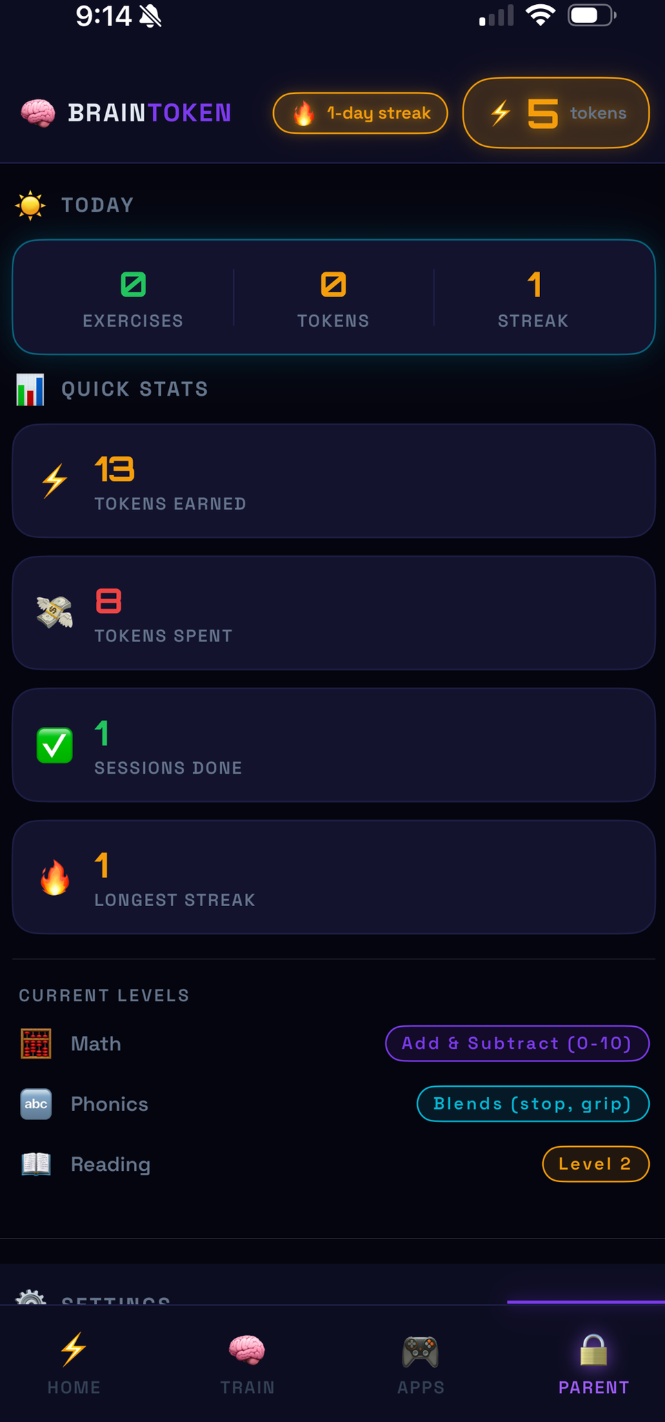 Parent dashboard screen