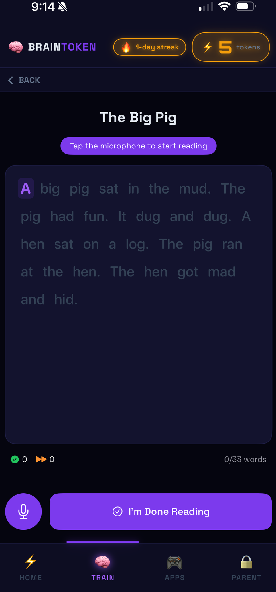 Read-aloud phonics screen